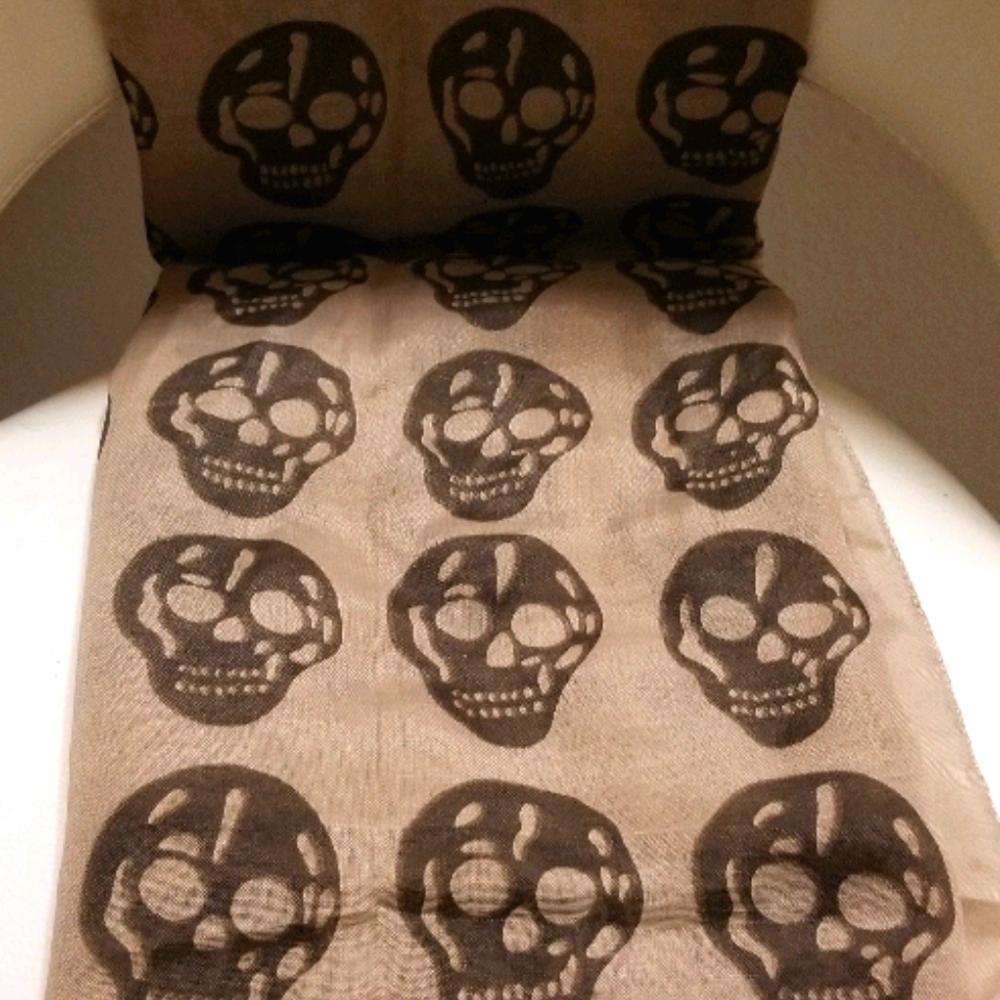 Brown Scarf with Dark Brown Skulls
